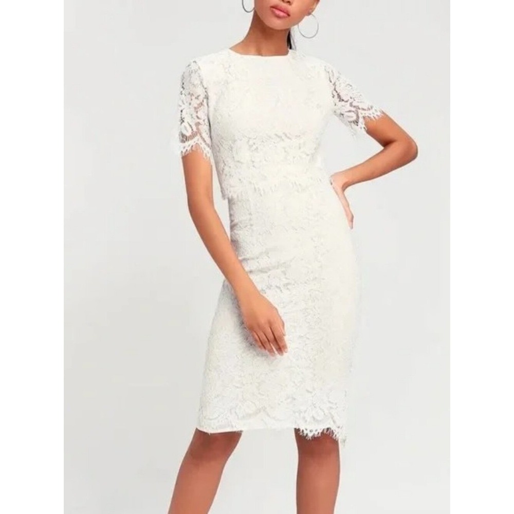 Lulus Devotion White Lace Bridal Shower Wedding Elopement Dress Size Small
